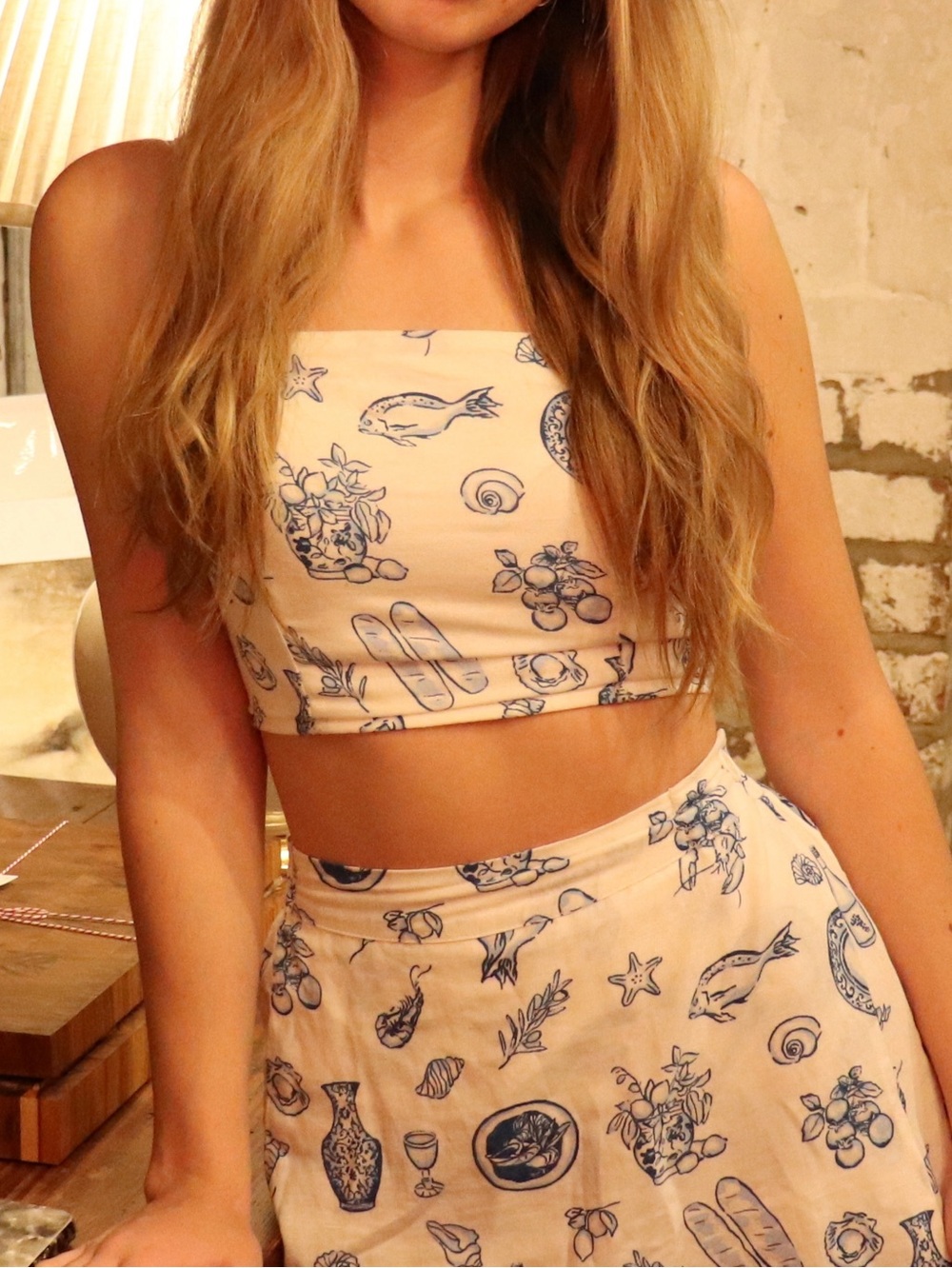T.J.Maxx White and Blue Cold-Shoulder Printed Cami